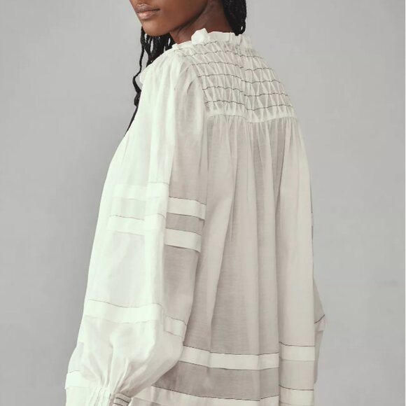 Anthropologie Long-Sleeve Babydoll Blouse White Small NWOT - Picture 2 of 7